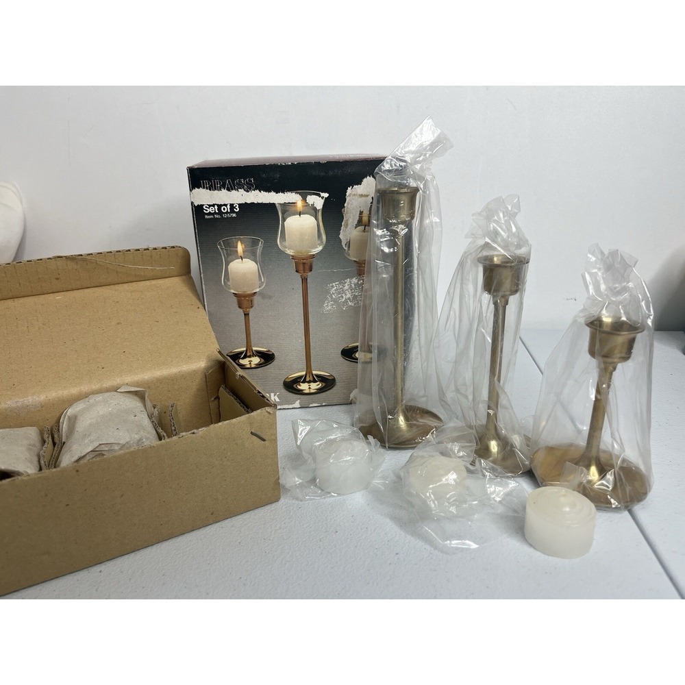 Vtg‎ Brass Candlestick Holders Graduated Sizes Set Of 3 Himark Brassware MCM